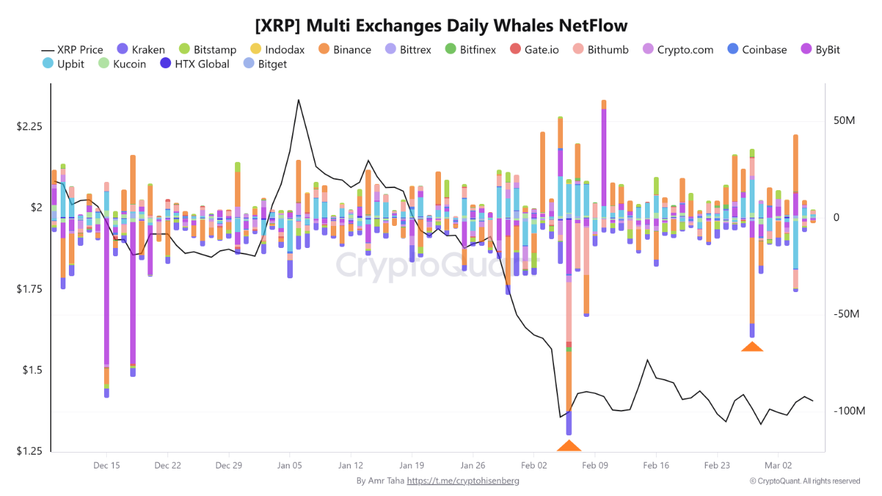 Multi Exchanges Daily Whales NetFlow para XRP.