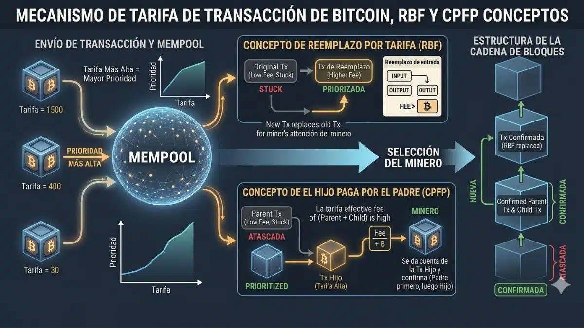 métodos RBF y CPFP para acelerar transacciones Bitcoin