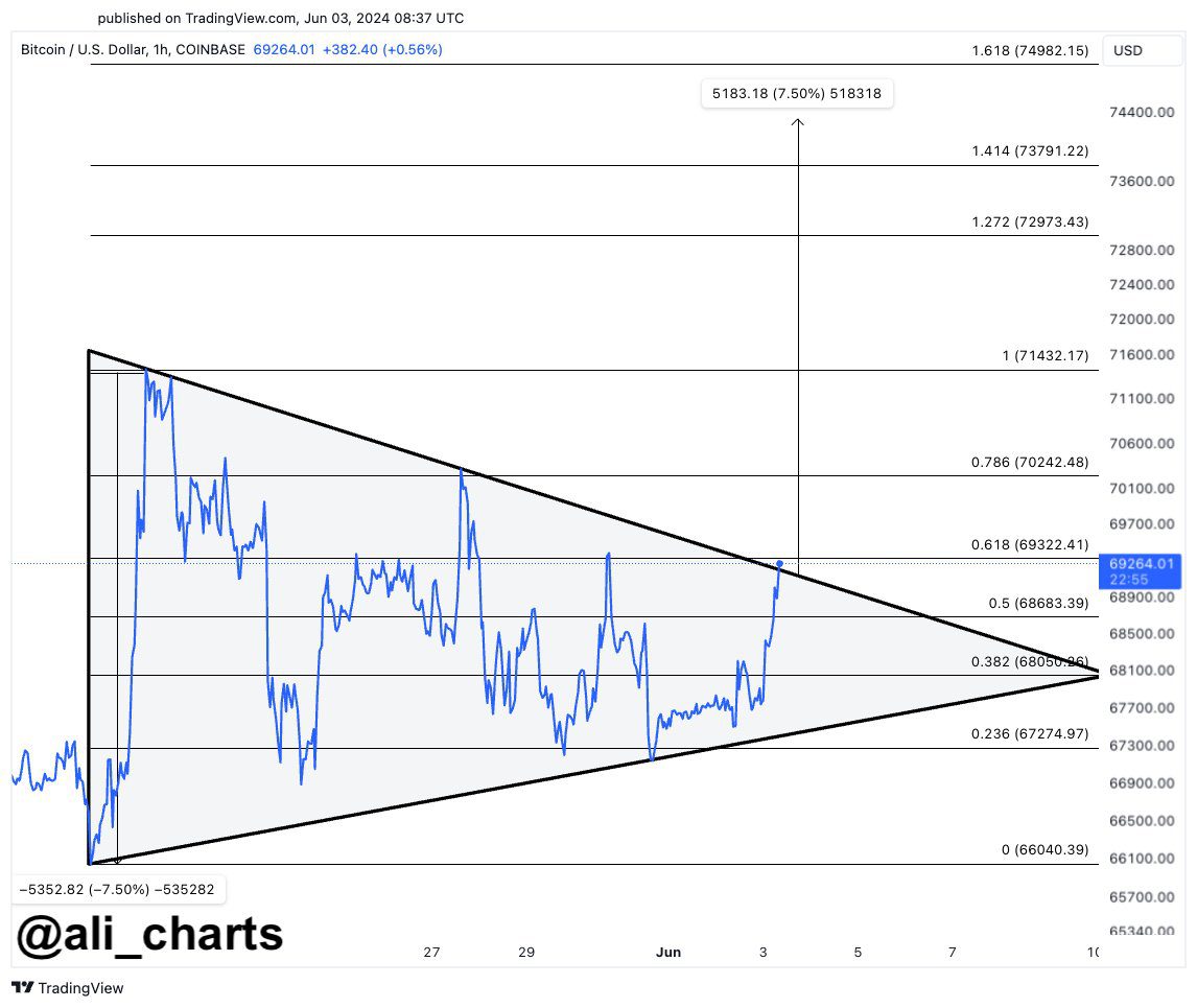 Gráfico del precio de Bitcoin (BTC).