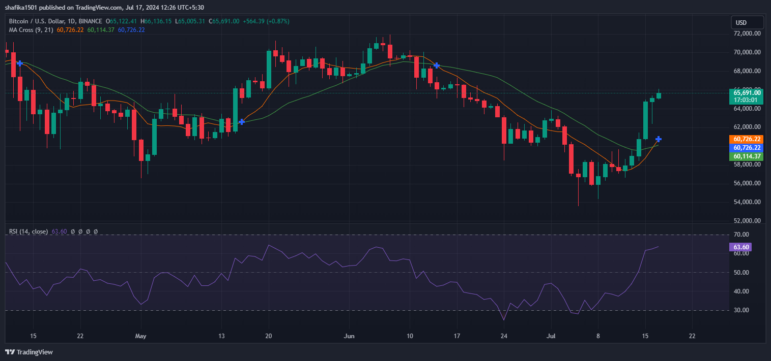 Gráfico del precio de bitcoin.