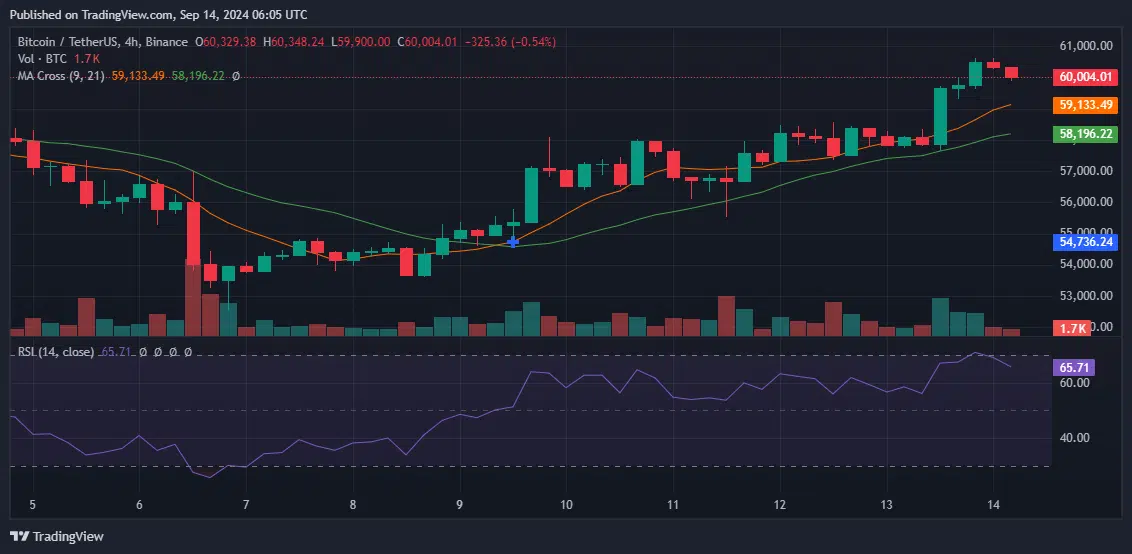 Gráfico del precio de BTC.