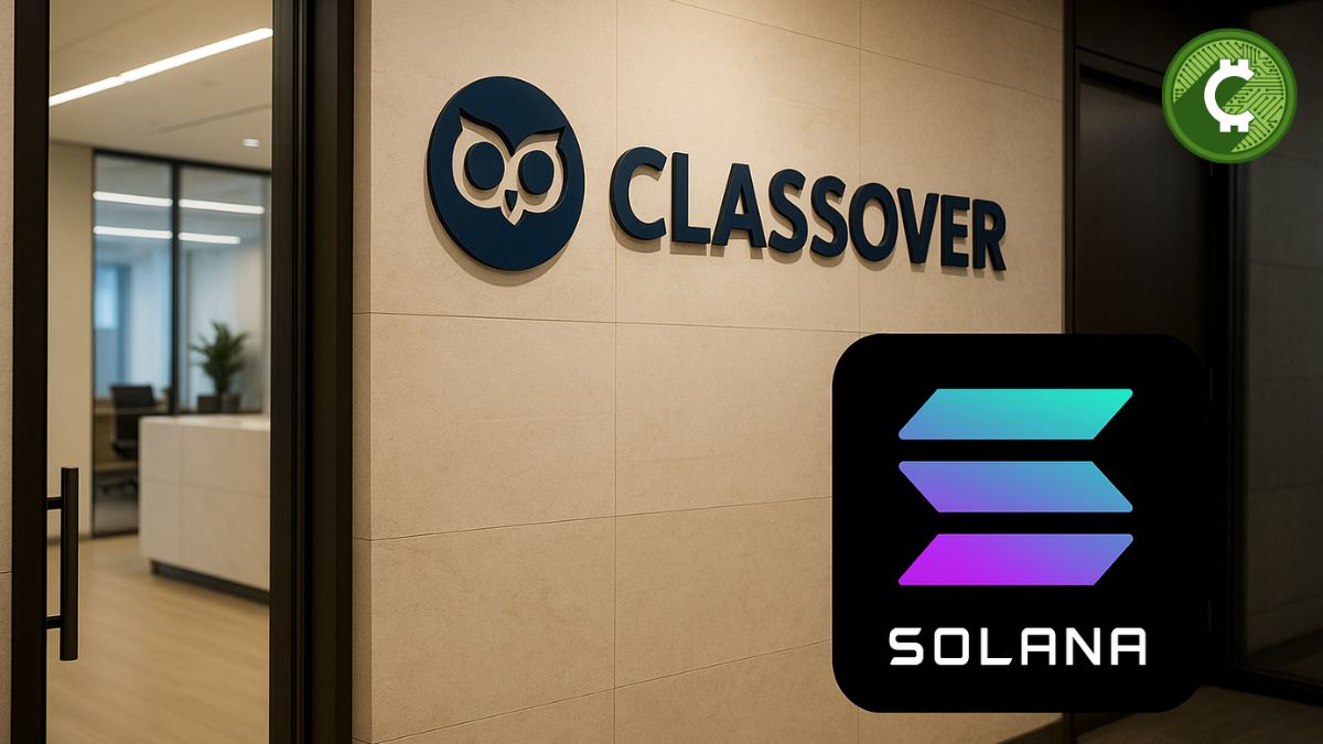 Imagen realista de alta calidad que representa la alianza estratégica entre Classover, empresa de tecnología educativa que cotiza en Nasdaq, y Solana (SOL), enfocada en construir una tesorería corporativa basada en blockchain.