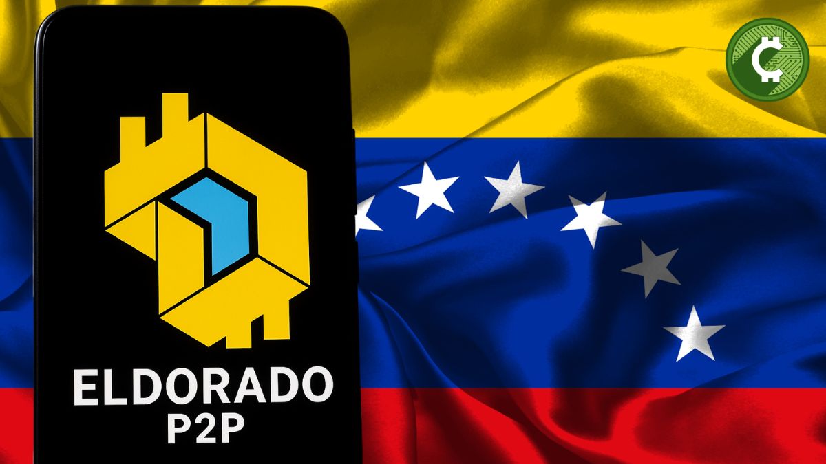 Logo de El Dorado P2P con los colores de la bandera de Venezuela sobre un fondo moderno, representando el comercio P2P de criptomonedas en Venezuela.