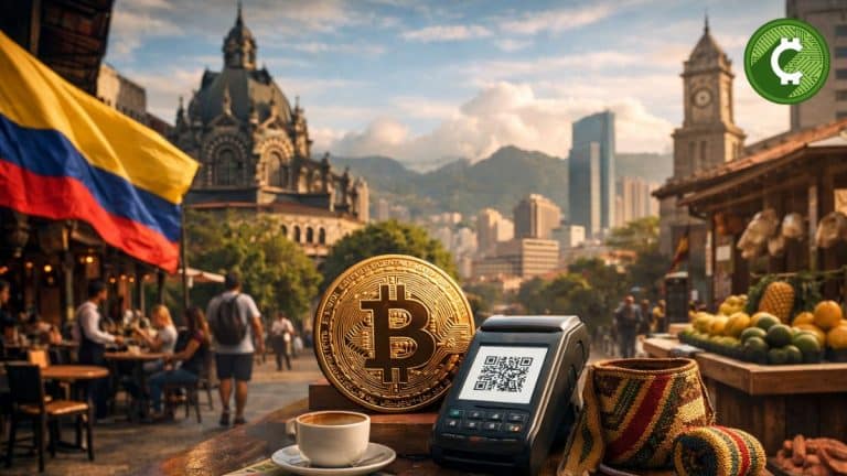 Comercio en Medellín aceptando Bitcoin con pago QR, reflejando la adopción de criptomonedas en Colombia