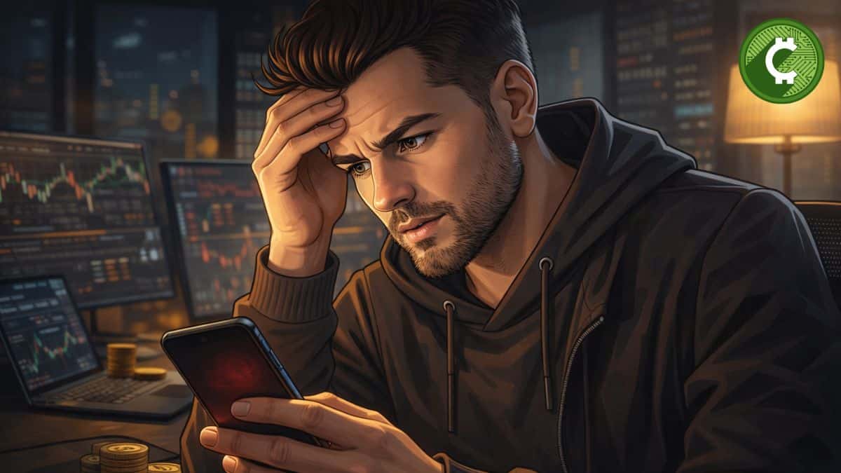 usuario preocupado mirando su celular por una transacción Bitcoin pendiente en la red