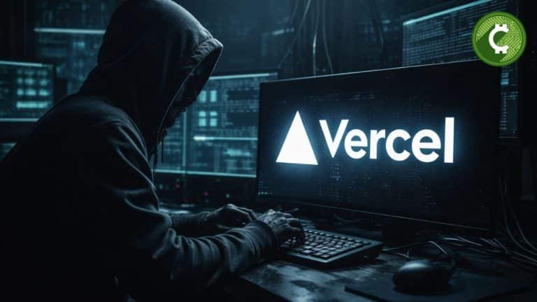 Hacker accediendo a sistemas mientras el logo de Vercel aparece en pantalla en medio de una brecha de seguridad en la plataforma cloud