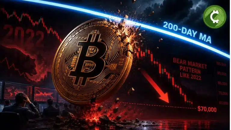 Bitcoin siendo rechazado por la media móvil de 200 días en un escenario de mercado bajista similar al bear market de 2022 según CryptoQuant