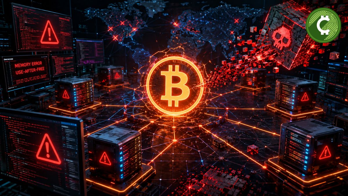 Ilustración de una vulnerabilidad crítica en Bitcoin Core afectando nodos de la red Bitcoin
