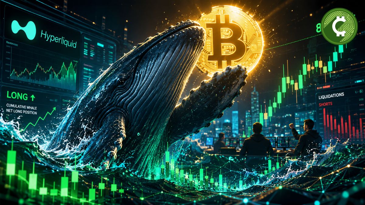 Ballena de bitcoin representando posiciones largas récord en Hyperliquid mientras BTC supera los 82.000 dólares.