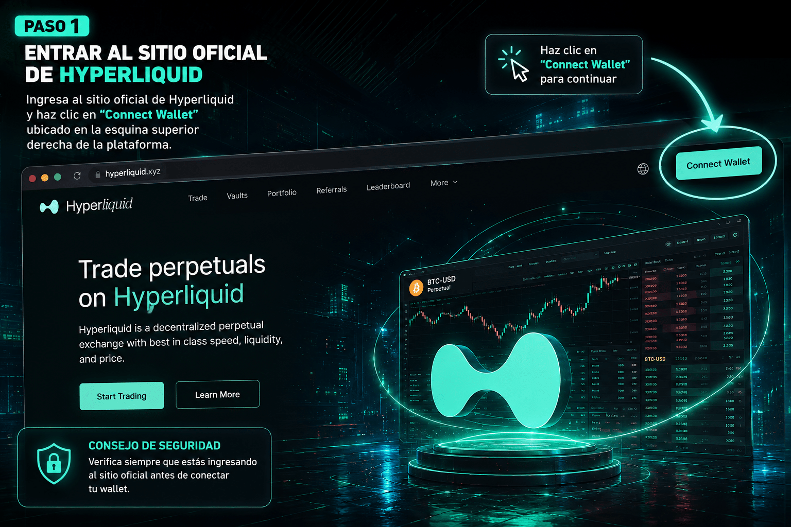 Usuario ingresando al sitio oficial de Hyperliquid para conectar una wallet Web3