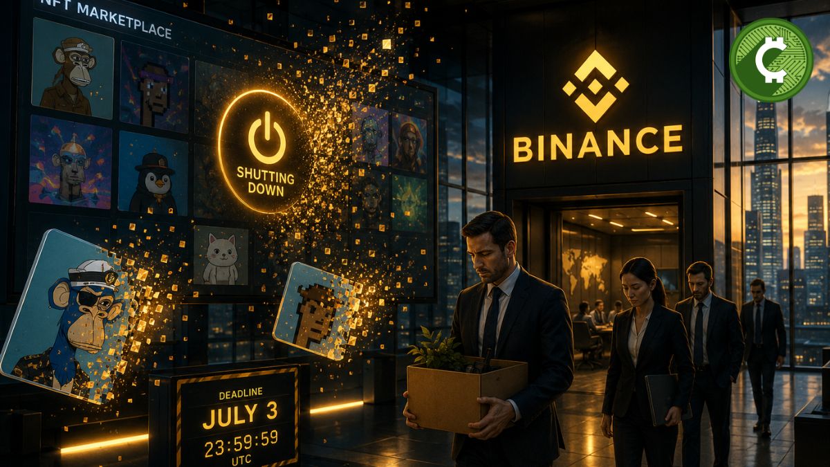 Ilustración del cierre de la plataforma NFT de Binance y el retiro de activos digitales antes de la fecha límite del 3 de julio de 2026