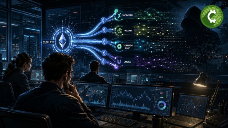 Ilustración de analistas blockchain rastreando los $220 millones robados en el hackeo de Kelp DAO a través de THORChain, Wasabi, Tornado Cash y Umbra.