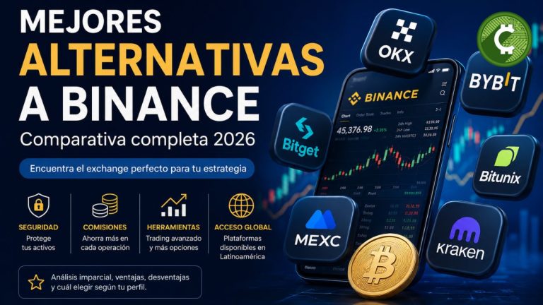 Comparativa visual de las mejores alternativas a Binance para elegir un exchange de criptomonedas en 2026.