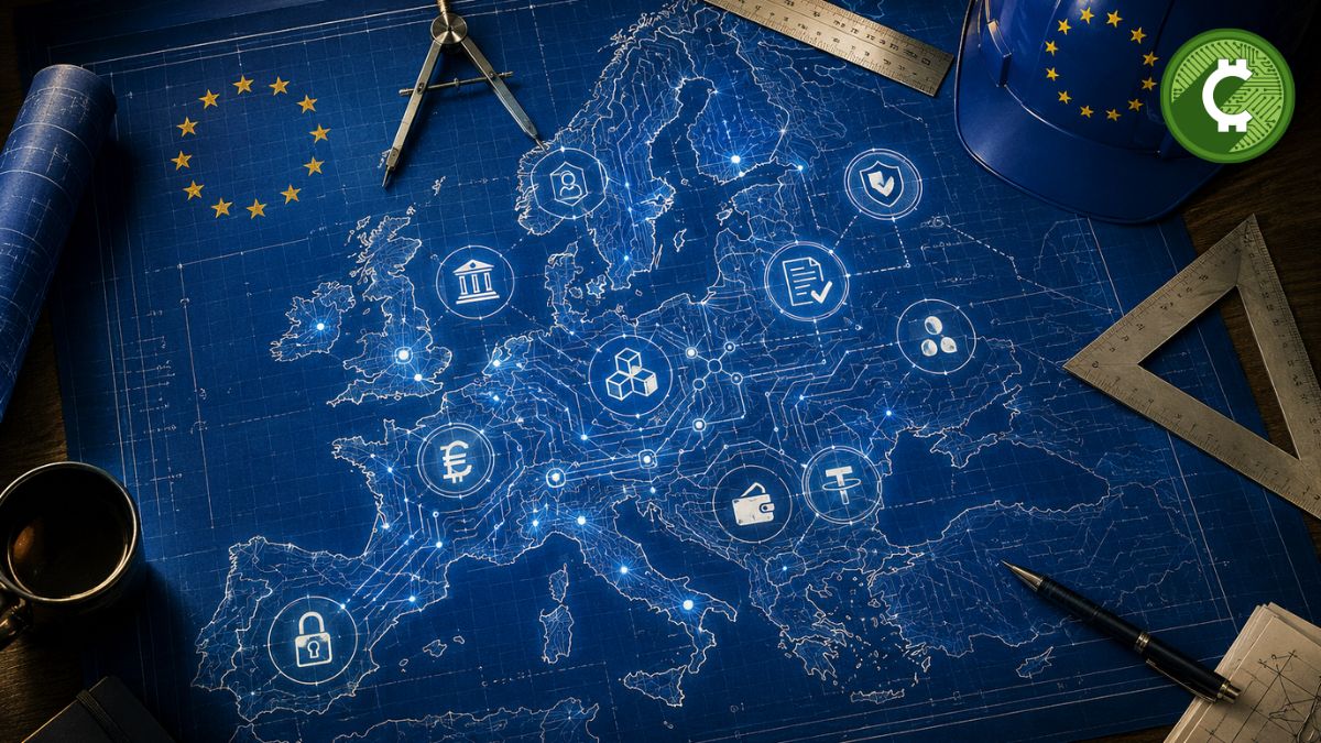 Plano conceptual de Europa que simboliza la regulación MiCA y el nuevo marco para exchanges y criptomonedas en la Unión Europea.