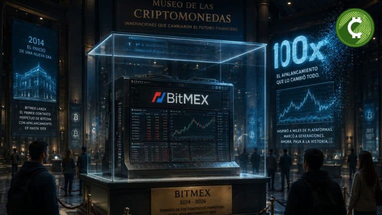 Museo futurista que exhibe a BitMEX como una pieza histórica tras el anuncio del cierre definitivo del exchange de criptomonedas.