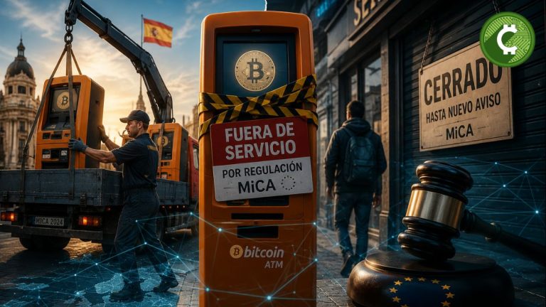 Cajero de criptomonedas retirado en España tras la entrada en vigor de la regulación MiCA en la Unión Europea.
