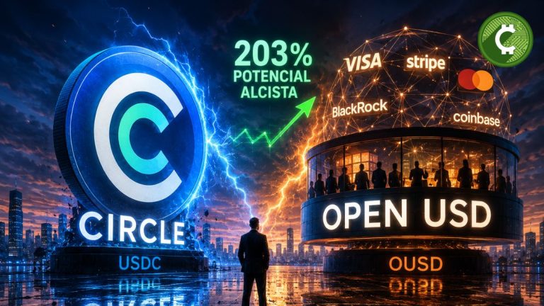 Ilustración conceptual de Circle frente a Open USD mientras Bernstein mantiene una proyección de un potencial alcista del 203% para las acciones de Circle tras el lanzamiento de la nueva stablecoin.