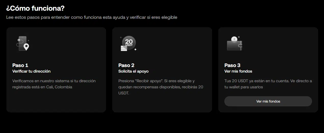 Pasos para solicitar la ayuda de 20 USDT de OKX para usuarios elegibles en Cali