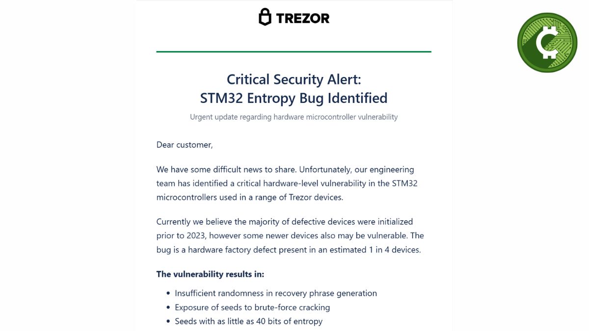 Falso correo de Trezor sobre una supuesta vulnerabilidad STM32